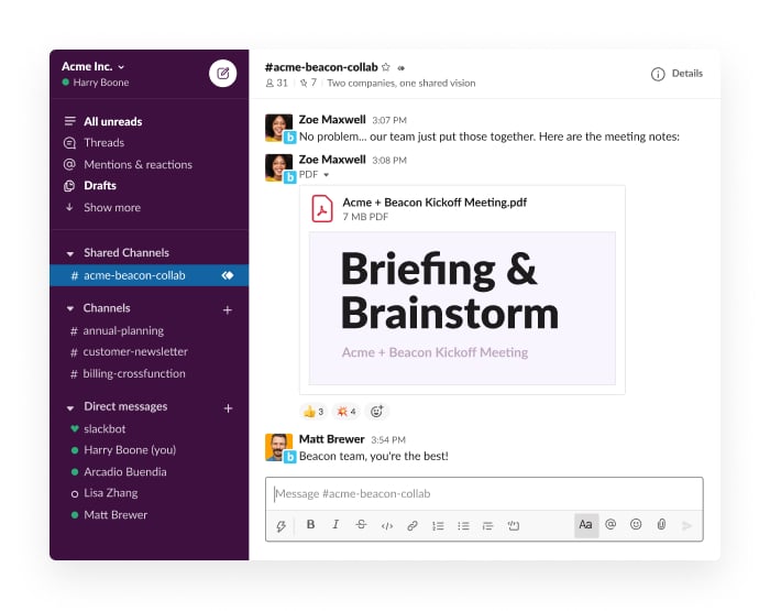 A screenshot of the Slack channel interface