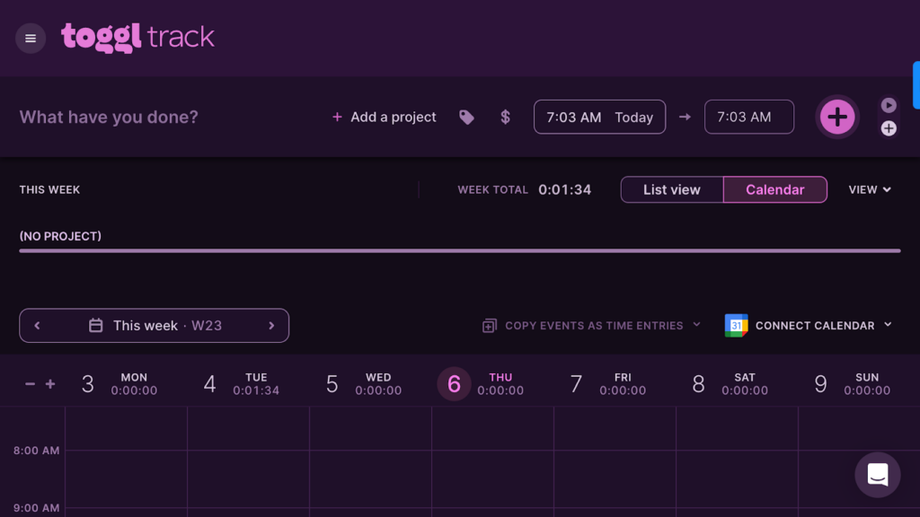 Image of Toggl Track's timer