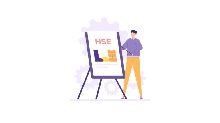 A manager gives compliance training for employees on HSE topics