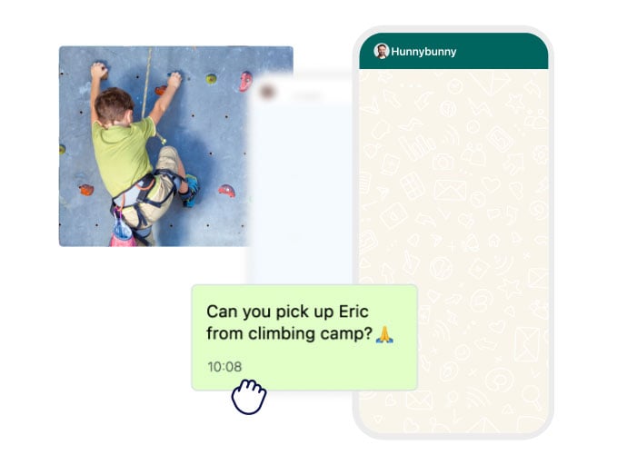 Whatsapp illustration with an image of a kid climbing a climbing wall
