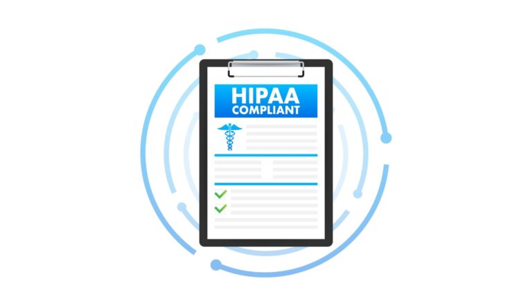 An illustration of a clipboard with a HIPAA compliance document