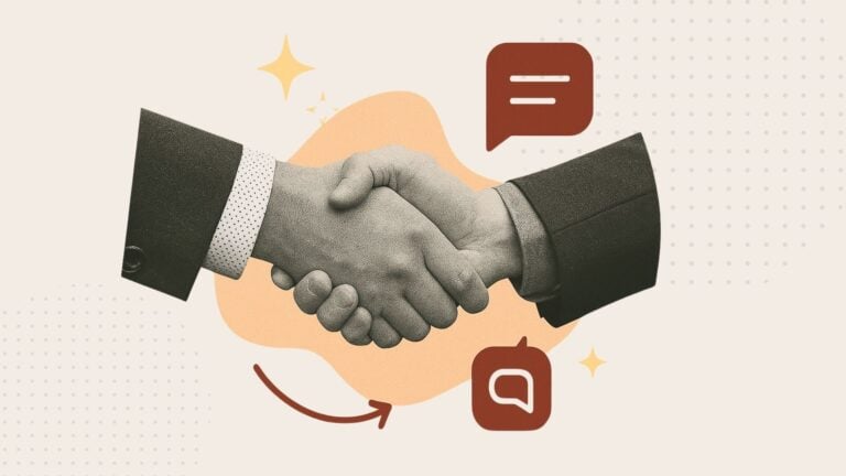 An illustration showing two hands shaking to symbolize positive feedback