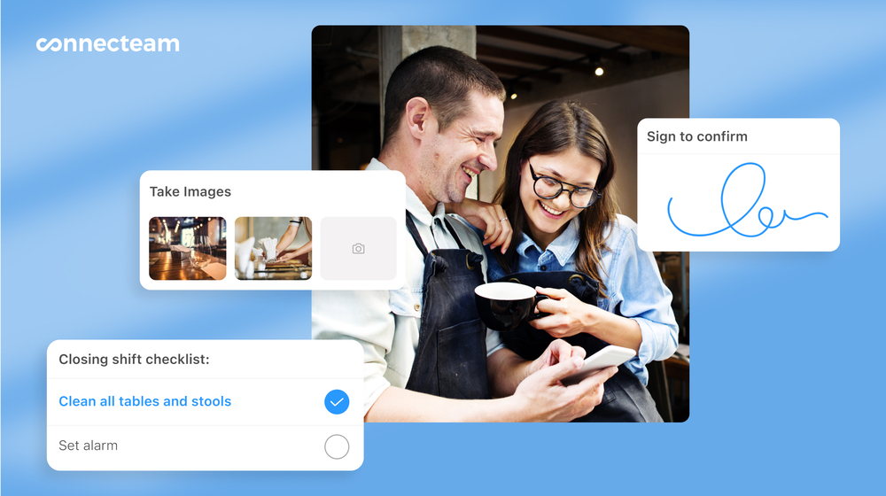 Two employees using restaurant checklist app