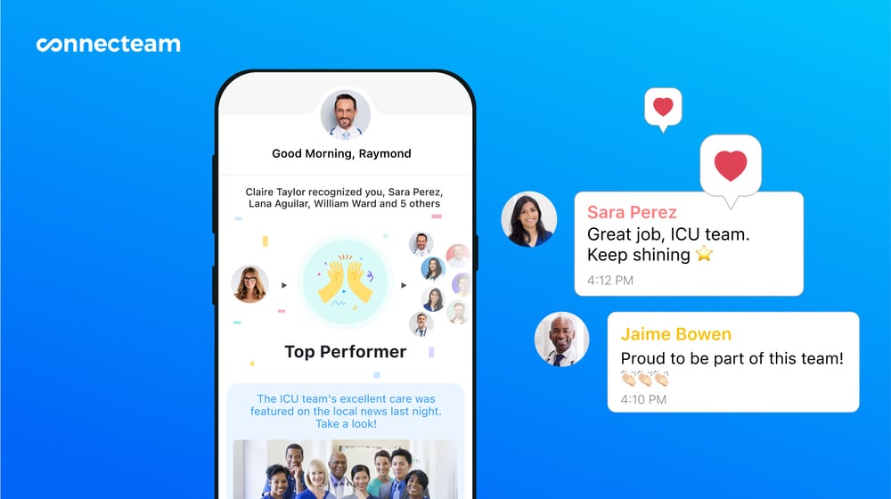 An illustration showing Connecteam’s recognition and rewards interface