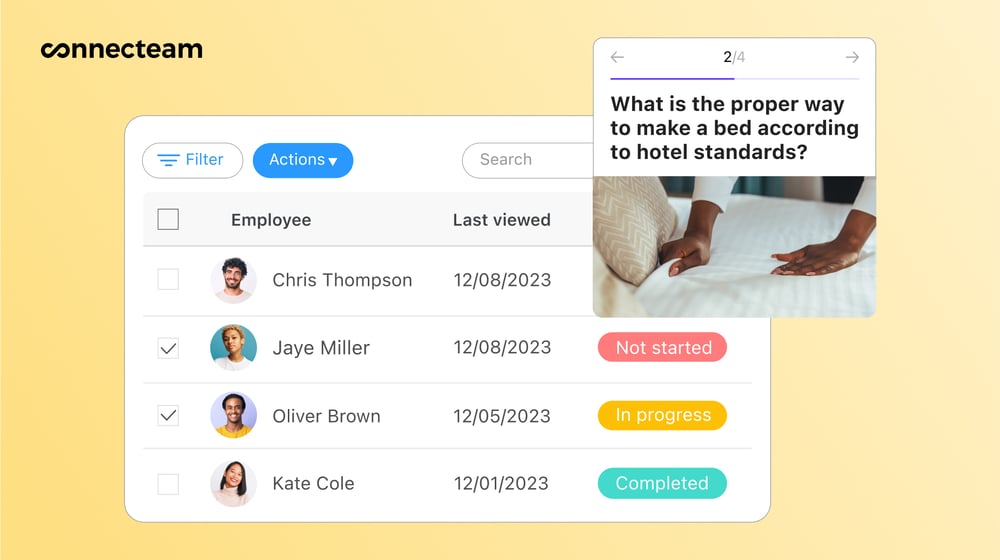 Illustration of employee statuses of filling quiz of hotel standards