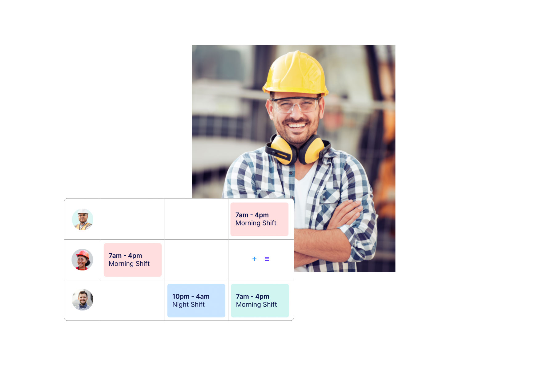 Man Smiling with a screenshot of Connecteam's Scheduling feature