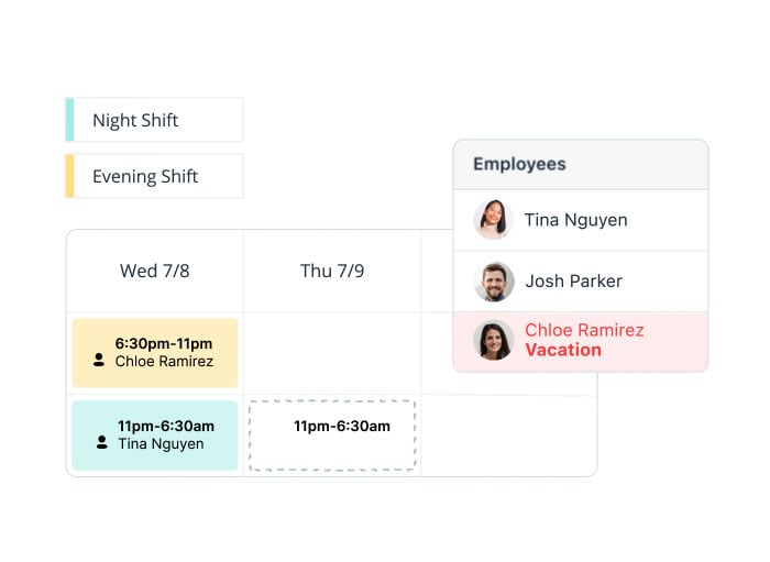 Screenshot of the Connecteam scheduling feature