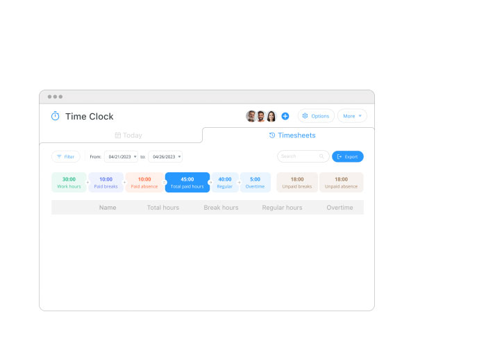 Screenshot of the Connecteam time clock feature