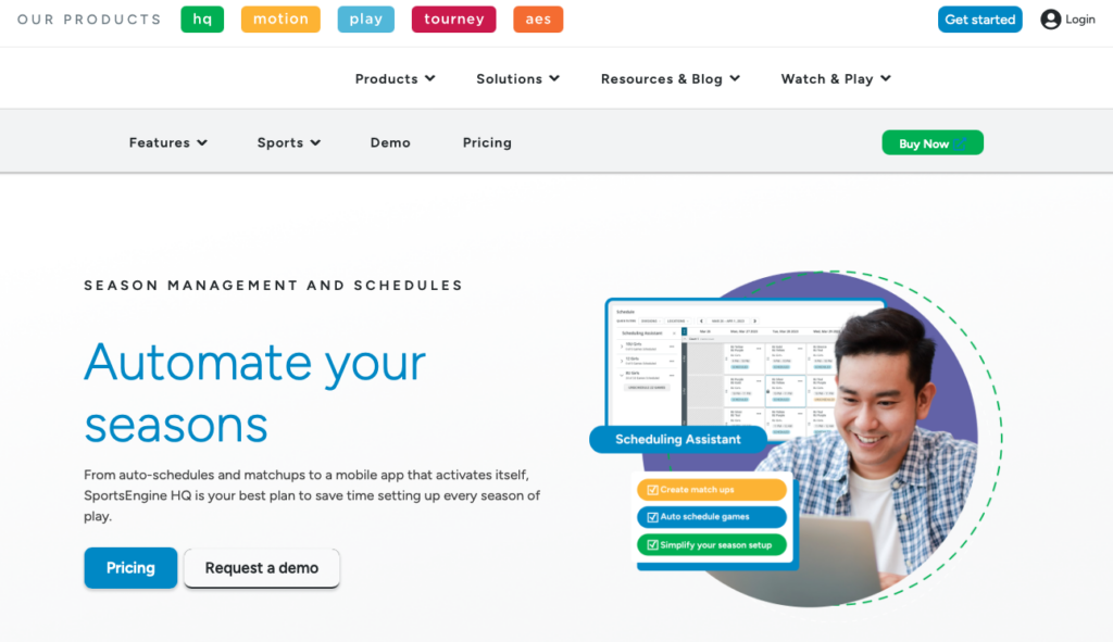 Screenshot from Sports Engine HQ website