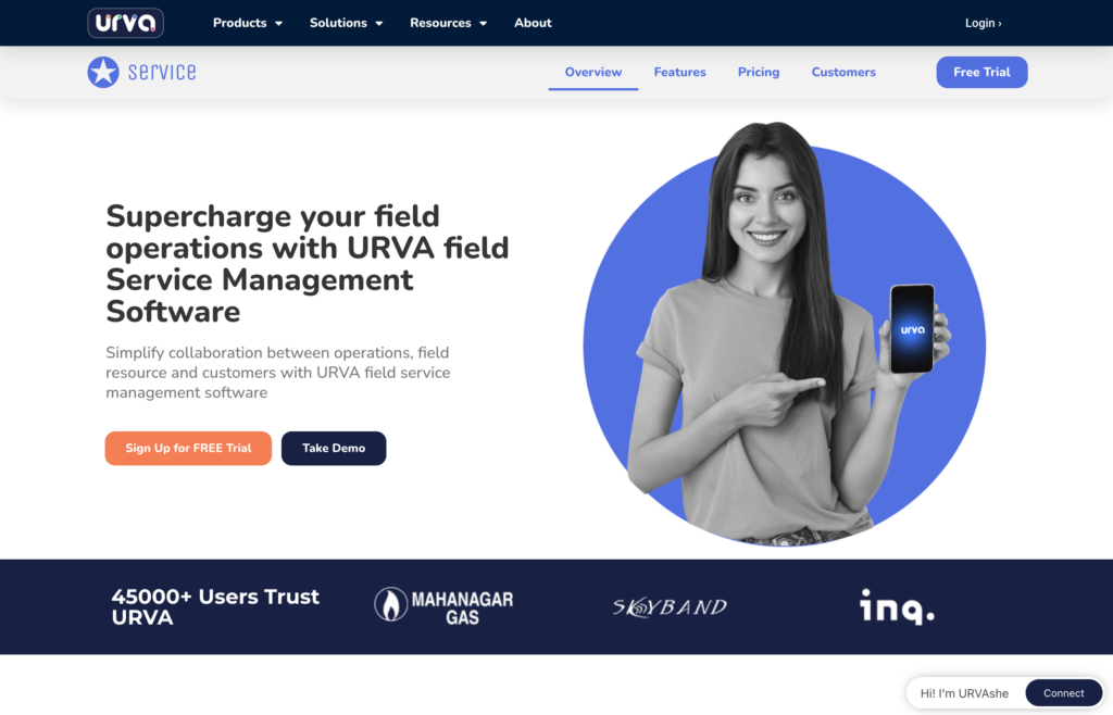 Screenshot of the URVA Service webpage