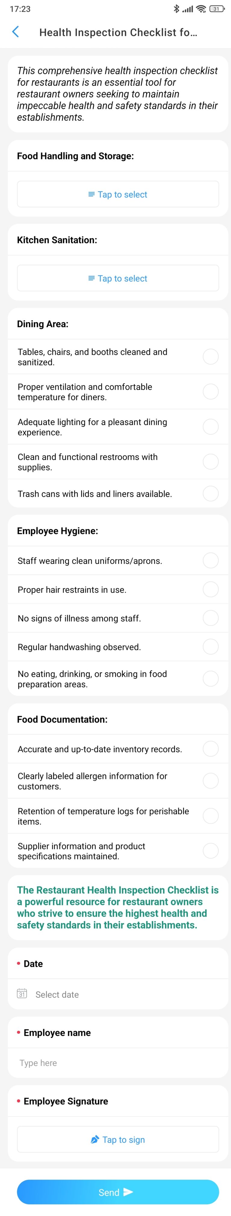 Health Inspection Checklist for Restaurants