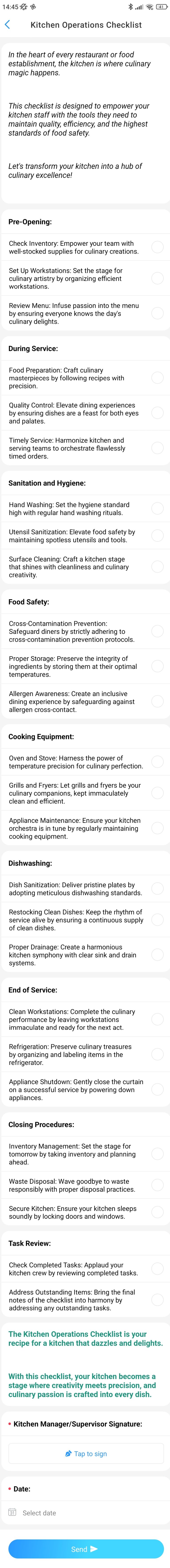 Kitchen Operations Checklist