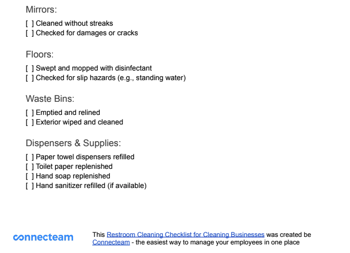 Restroom Cleaning Checklist Template Free PDF Download