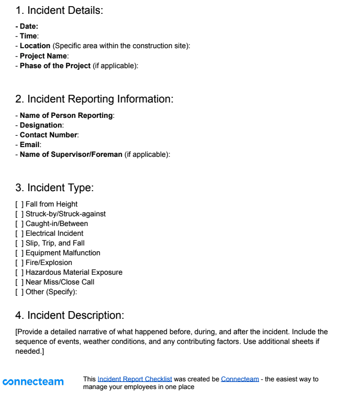 Incident Report Checklist Template - Free PDF Download