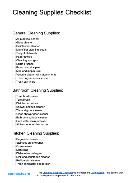 Cleaning Supplies Checklist