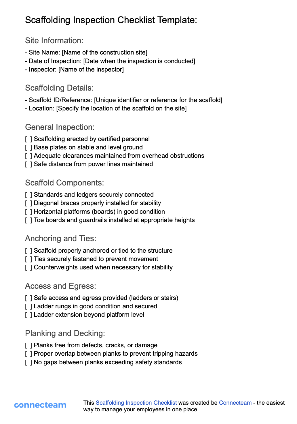 Scaffolding Inspection Checklist Template Free Pdf Download 7507