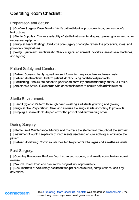 Operating Room Checklist Template - Free PDF Download