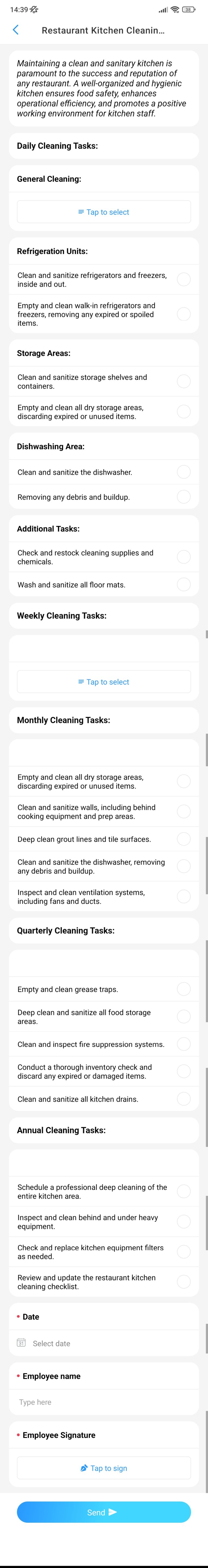 Restaurant Kitchen Cleaning Checklist screenshot