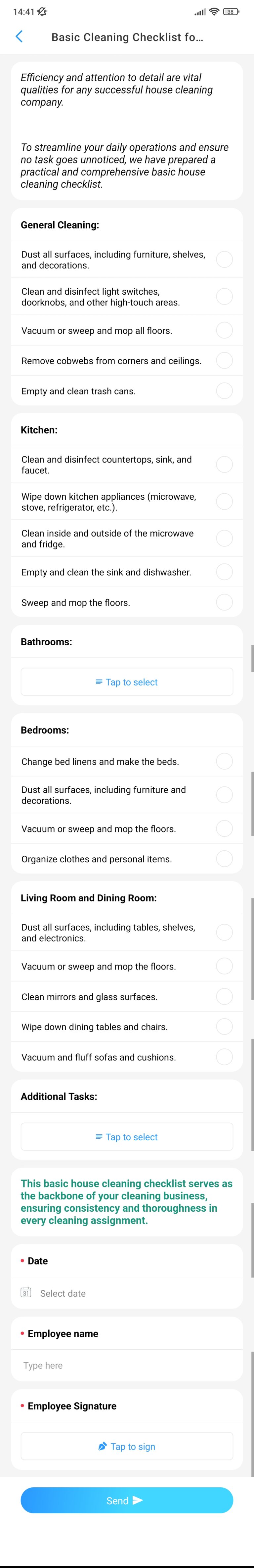 Basic Cleaning Checklist for House Cleaning Companies screenshot