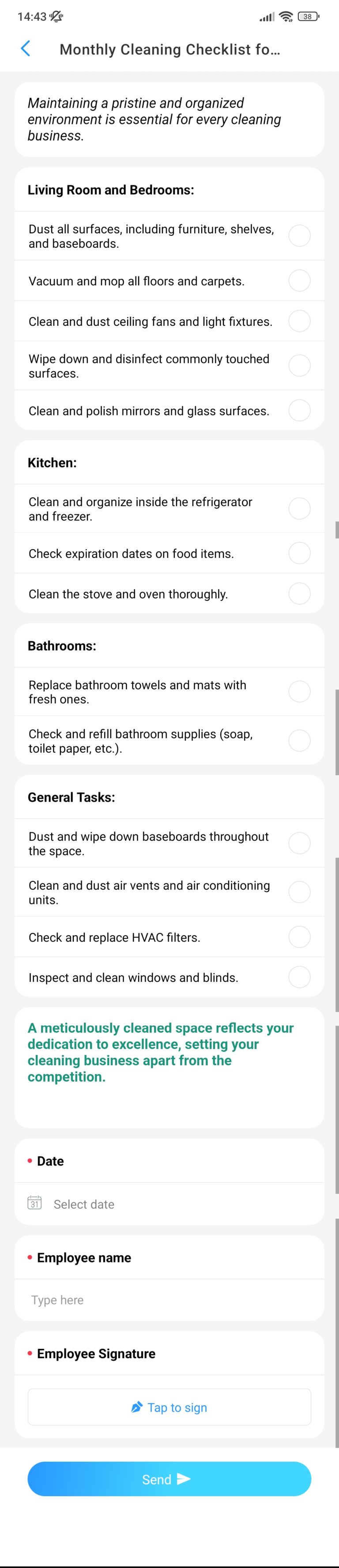 Monthly Cleaning Checklist for Cleaning Businesses screenshot