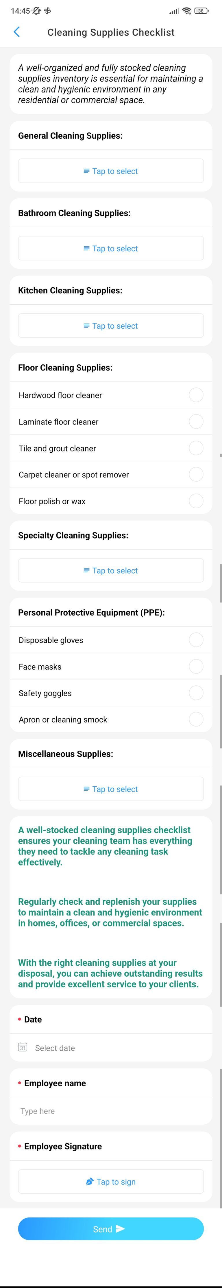 Cleaning Supplies Checklist screenshot