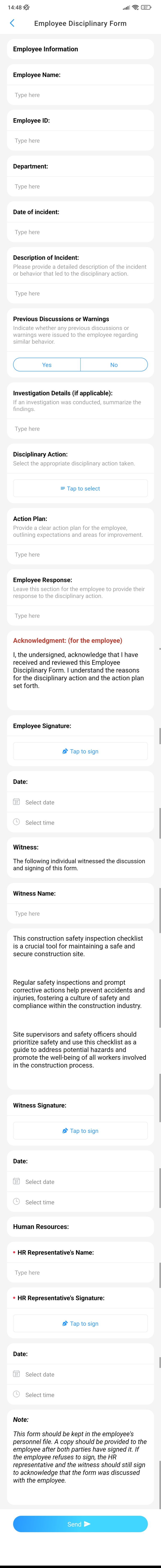 Employee Disciplinary Form screenshot