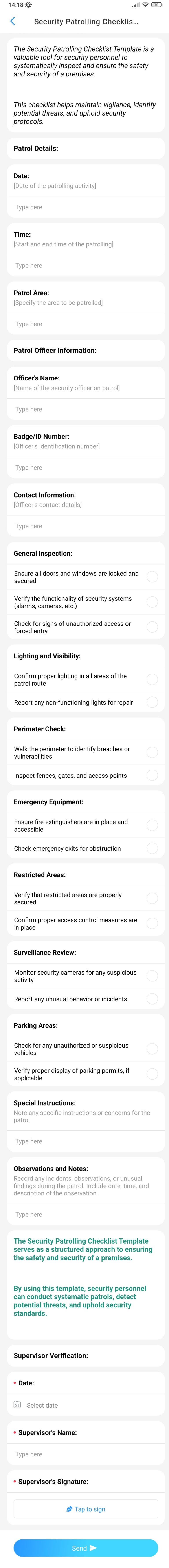 Security Patrolling Checklist Template