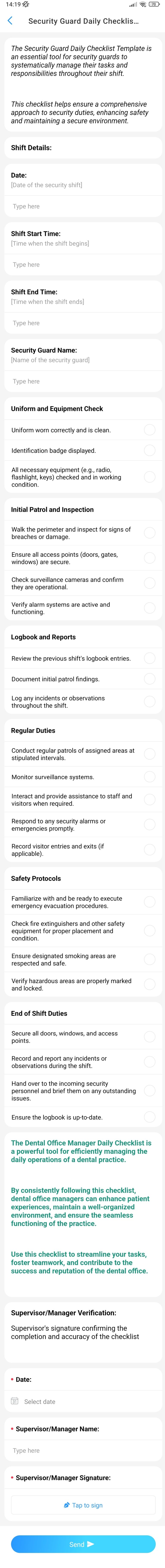 Security Guard Daily Checklist Template