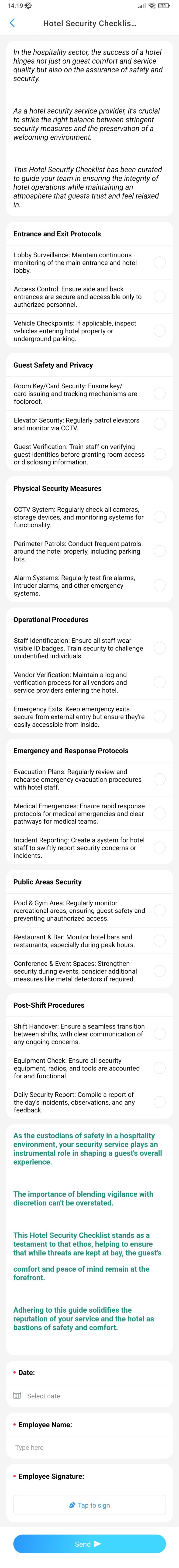 Hotel Security Checklist Template
