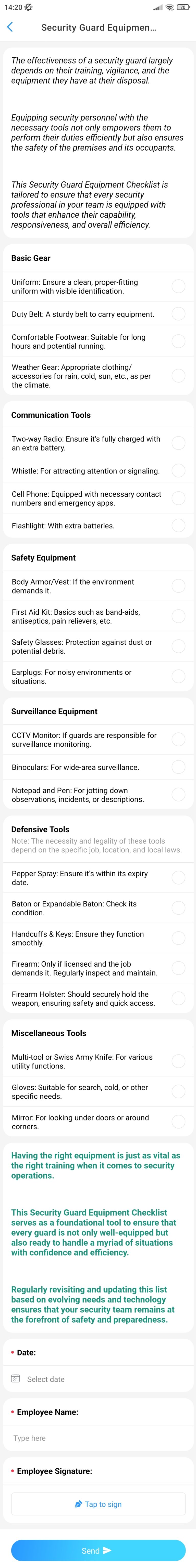 Security Guard Equipment Checklist Template