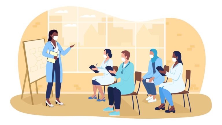 An illustration of healthcare workers being trained