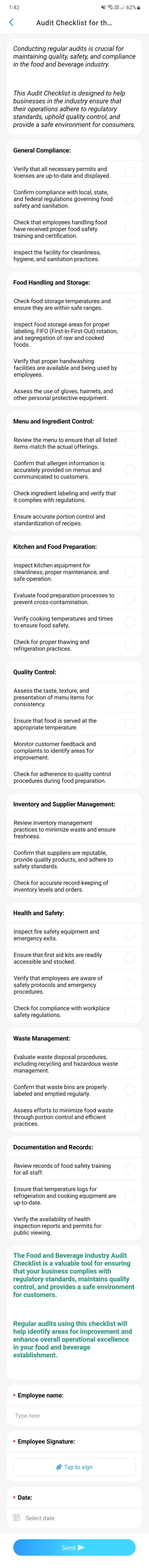 Audit Checklist for the Food and Beverage Industry Template