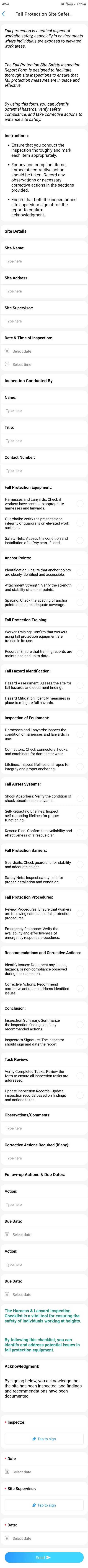 Fall Protection Site Safety Inspection Report Form Template