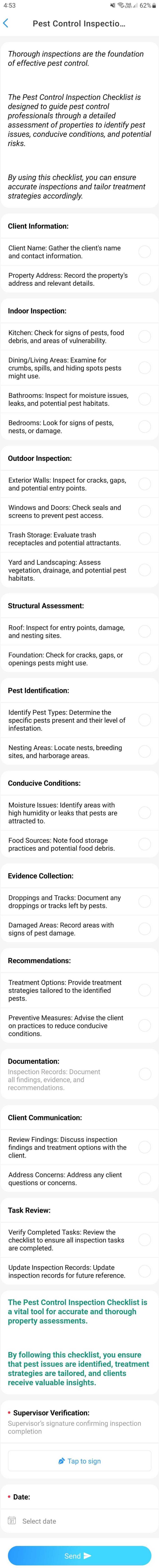 Pest Control Inspection Checklist Template