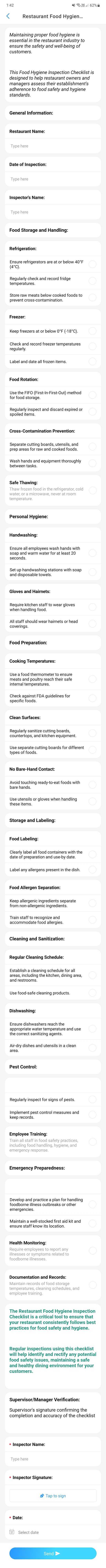 Restaurant Food Hygiene Inspection Checklist Template