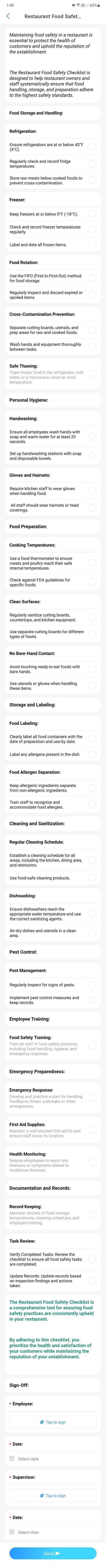 Restaurant Food Safety Checklist Template