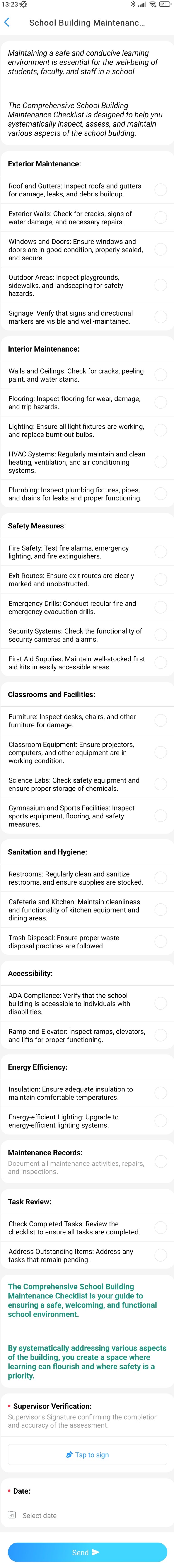 School Building Maintenance Checklist