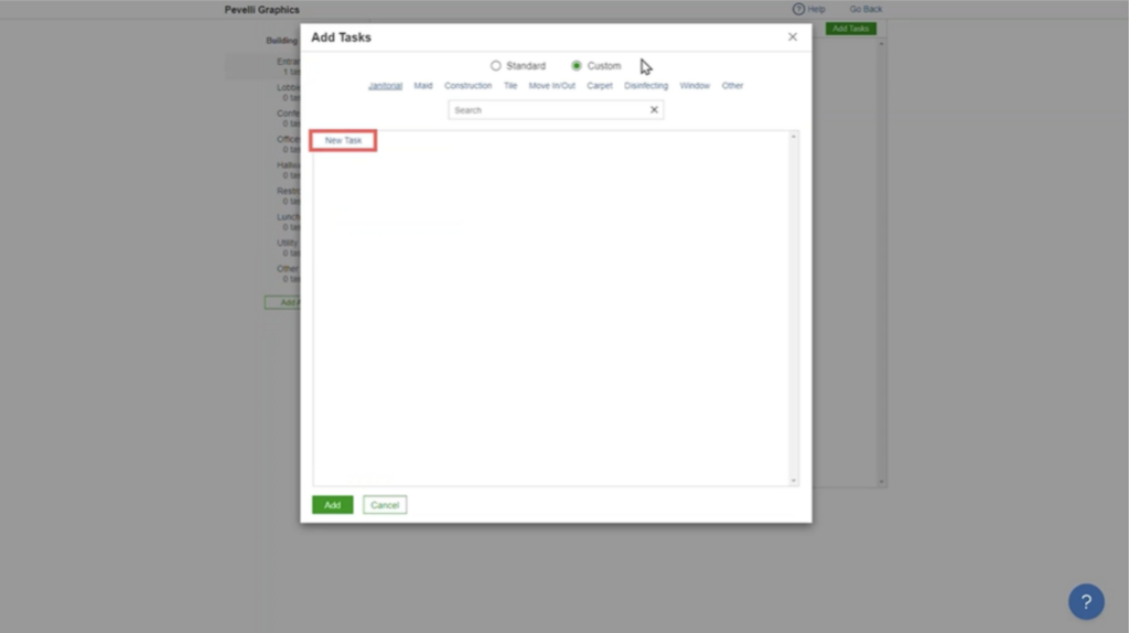 CleanGuru’s janitorial software tool allows you to add standard or custom tasks based on your business preferences.