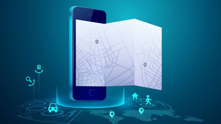 An illustration of a mobile phone with a map to symbolise gps tracking