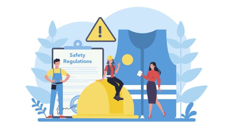 An illustration showing employees with safety equipment