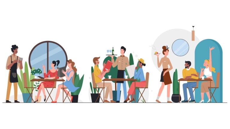 An illustration of patrons in a restaurant