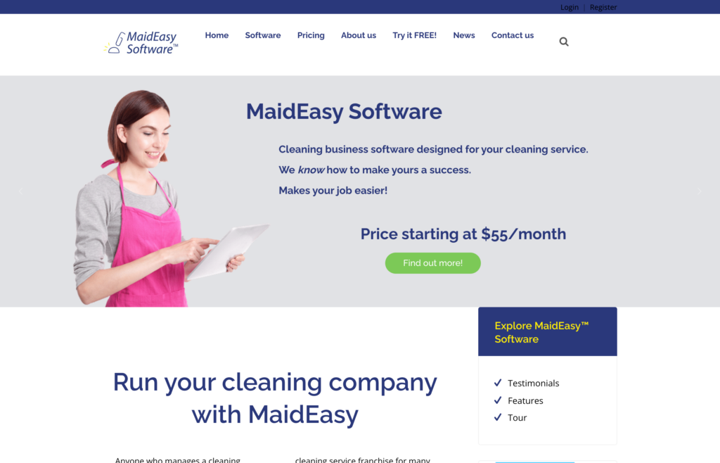 Screenshot of the MaidEasy webpage
