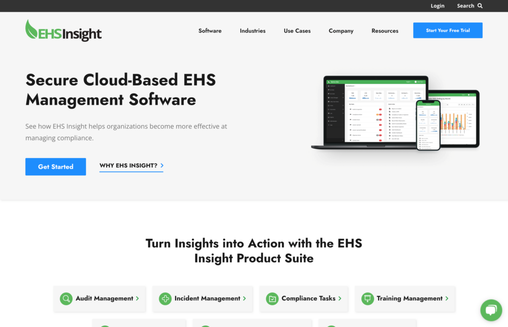 Screenshot of the EHS Insight webpage