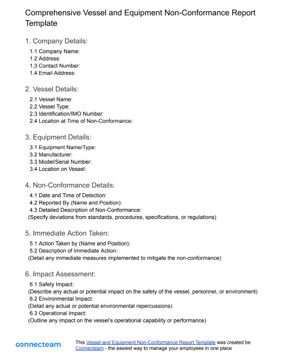 Vessel Non-Conformance Report Template - Free PDF Download