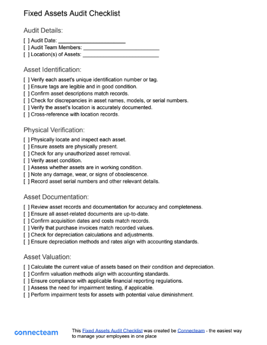 Fixed Assets Audit Checklist + Best Business App