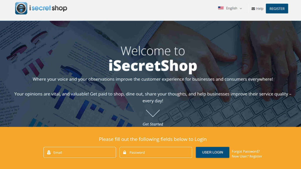 iSecretShop homepage with the text, “Where your voice and your observations improve the customer experience for businesses and consumers everywhere!”