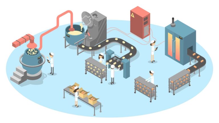 An illustration of a bread manufacturing line to symbolize an SQF certification