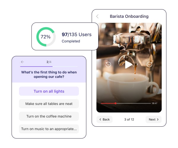 An illustration showing Connecteam’s training and onboarding interface