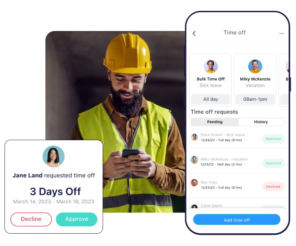 An illustration showing Connecteam’s time off management interface