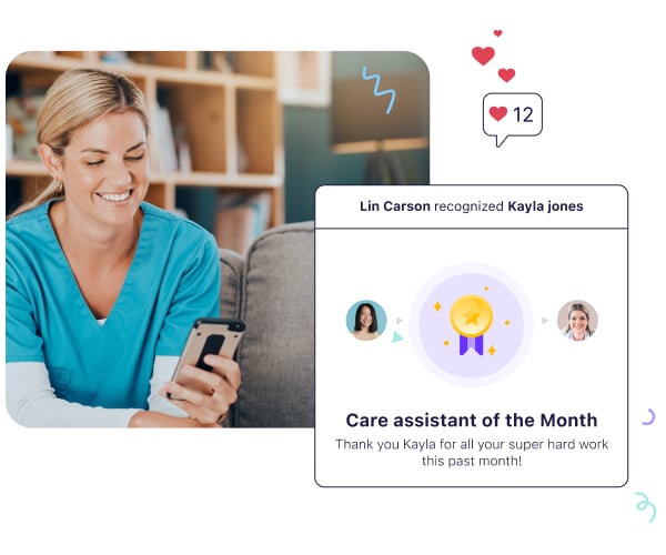 An illustration showing Connecteam’s recognition and rewards interface